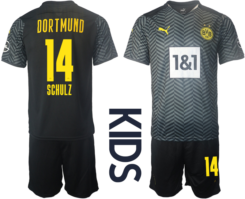Cheap Youth 2021-2022 Club Borussia Dortmund away black 14 Soccer Jersey